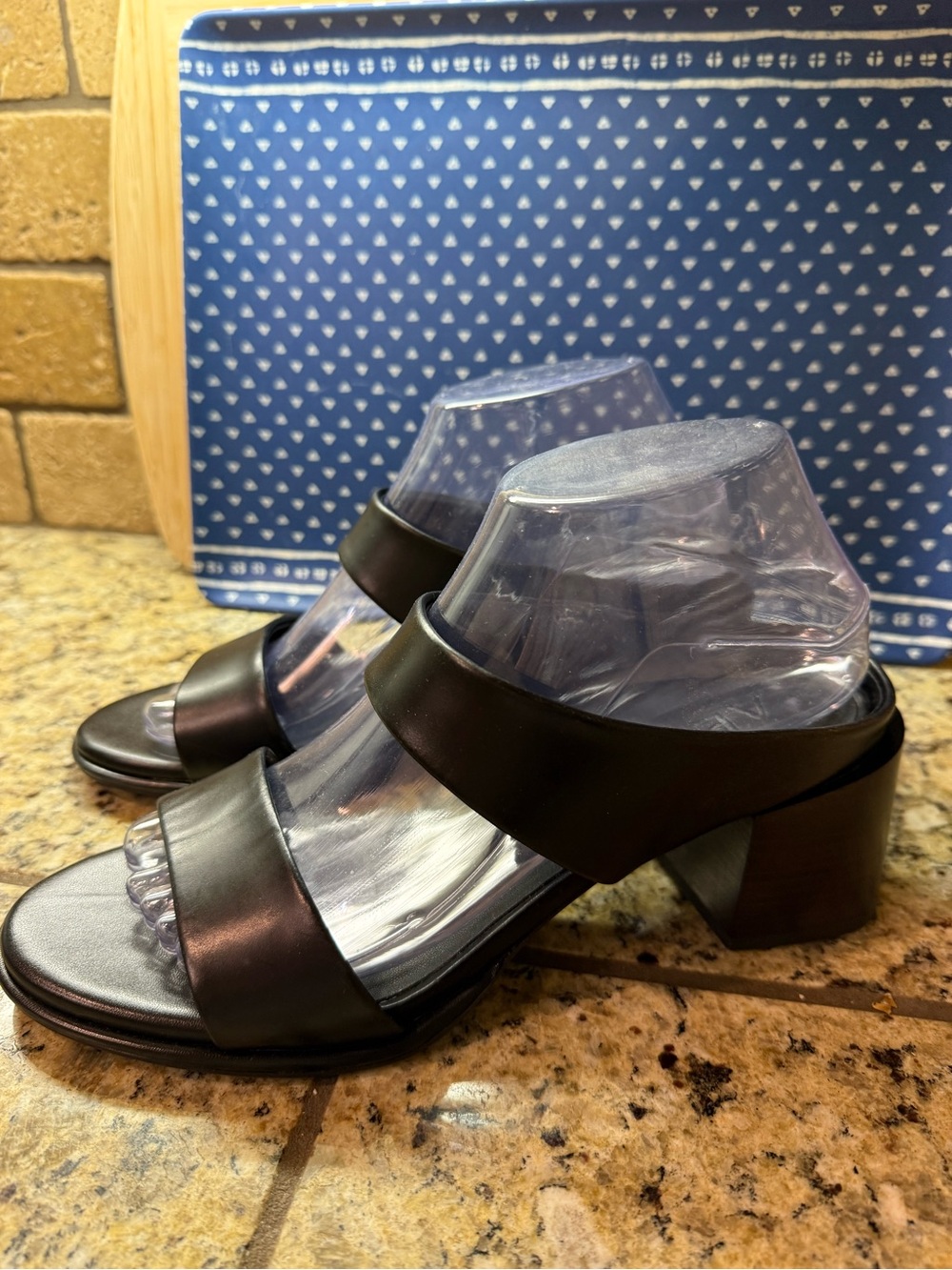 AEROSOLES Black Two-Strap Block Heel Sandals